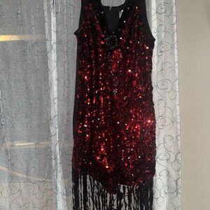 Red Sequin Fringe Dress
